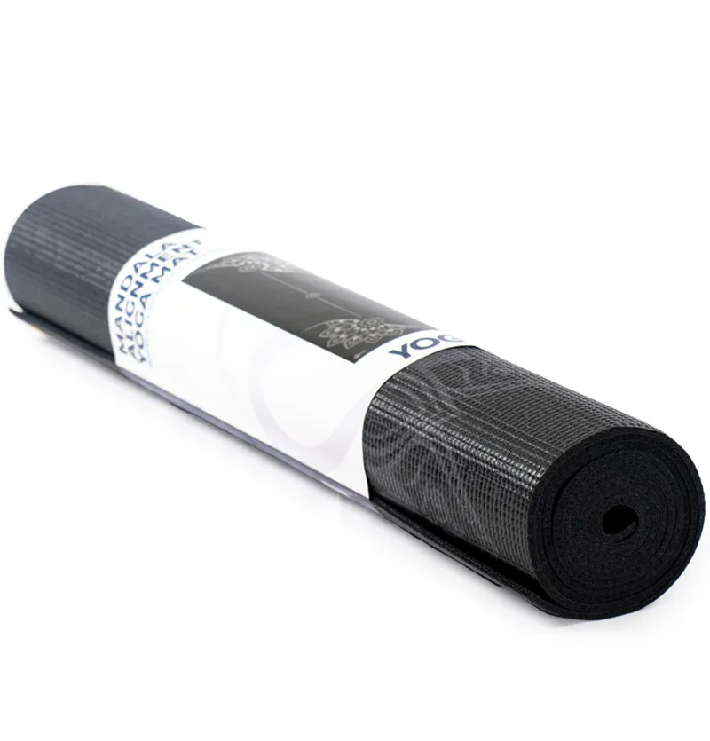 Fitness Mad Mandala Alignment Yoga Mat 4mm Black w/Grey Print-3